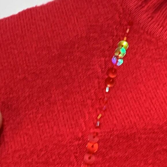 BIZARRE | Red Sequin 3/4 Sleeve Women’s Christmas Holiday Pullover Sweater - Picture 5 of 14